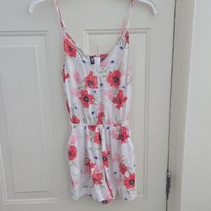 Divided Floral Kids One Piece - Red and Pink on White